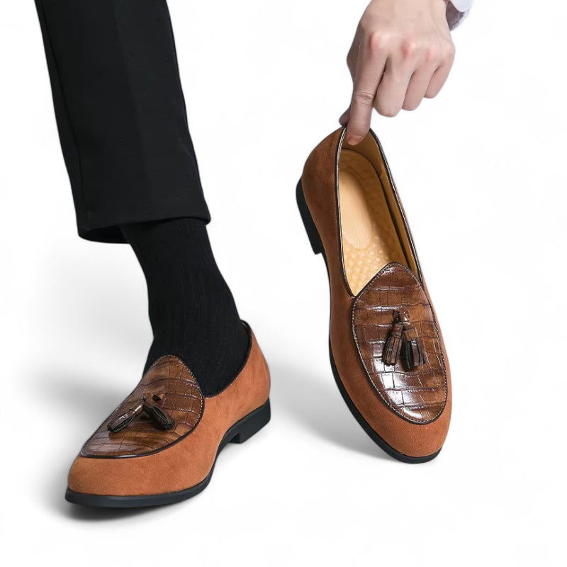 Mocassin Daim Et Cuir Marron à Gland Pour Homme