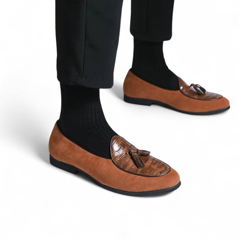 Mocassin Daim Et Cuir Marron à Gland Pour Homme