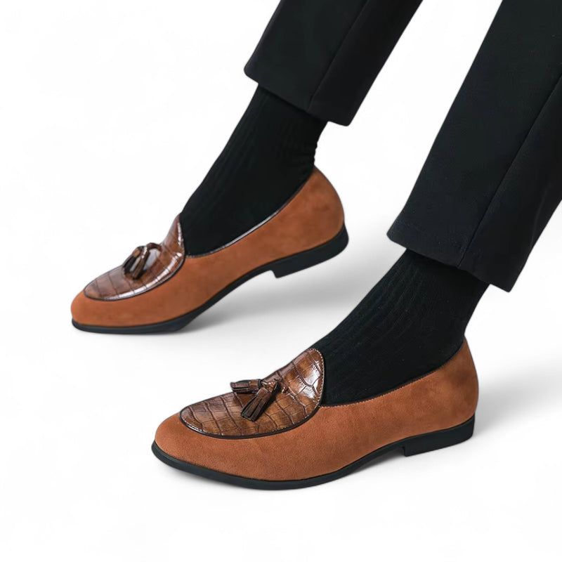 Mocassin Daim Et Cuir Marron à Gland Pour Homme