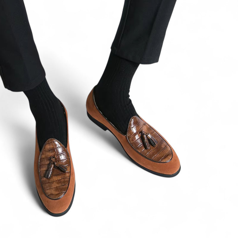 Mocassin Daim Et Cuir Marron à Gland Pour Homme
