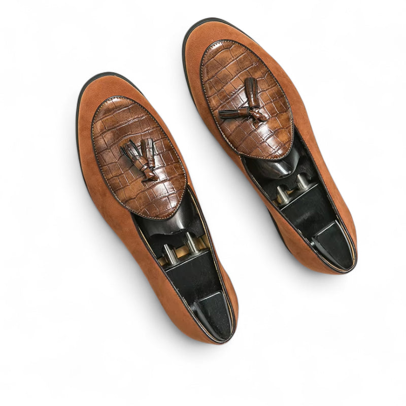Mocassin Daim Et Cuir Marron à Gland Pour Homme