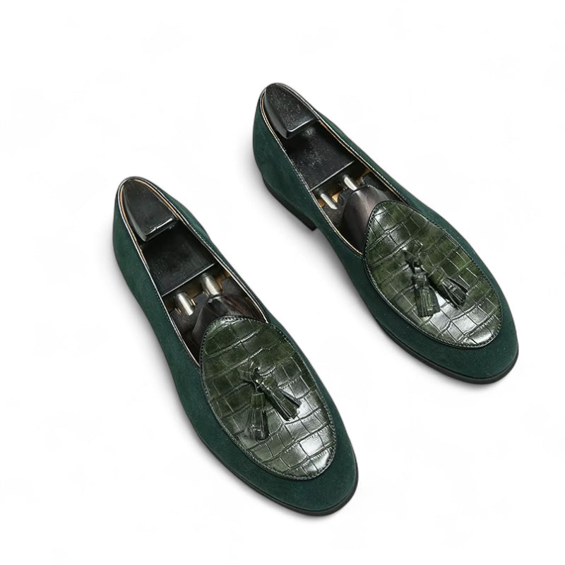 Mocassin Daim Et Cuir Vert à Gland Pour Homme