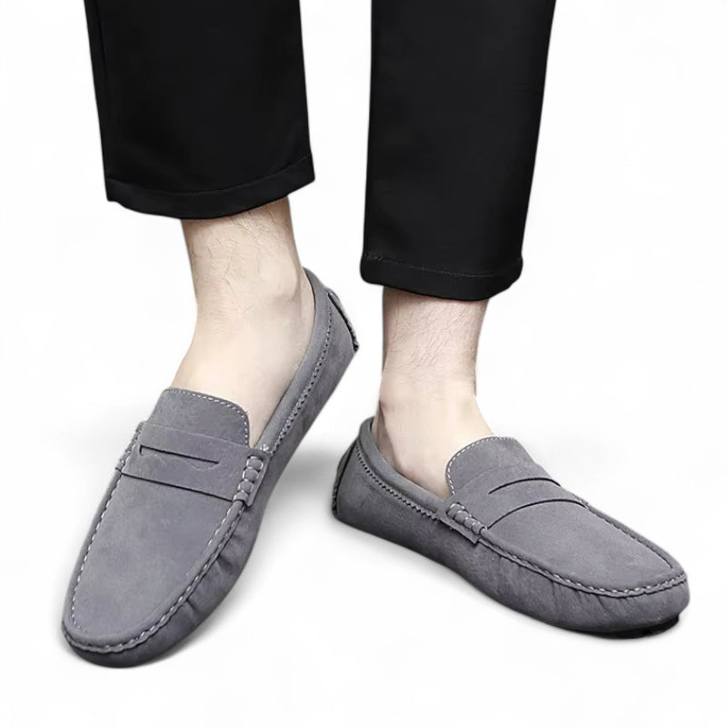 Mocassin Bateau En Daim Gris Foncé Pour Homme