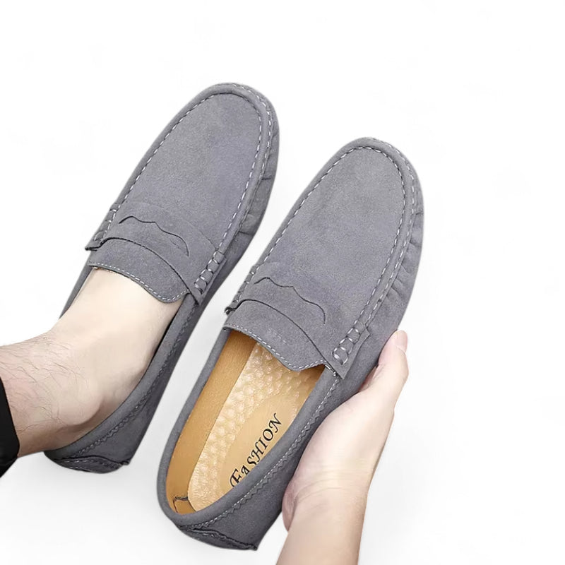 Mocassin Bateau En Daim Gris Foncé Pour Homme