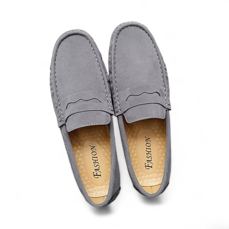 Mocassin Bateau En Daim Gris Foncé Pour Homme