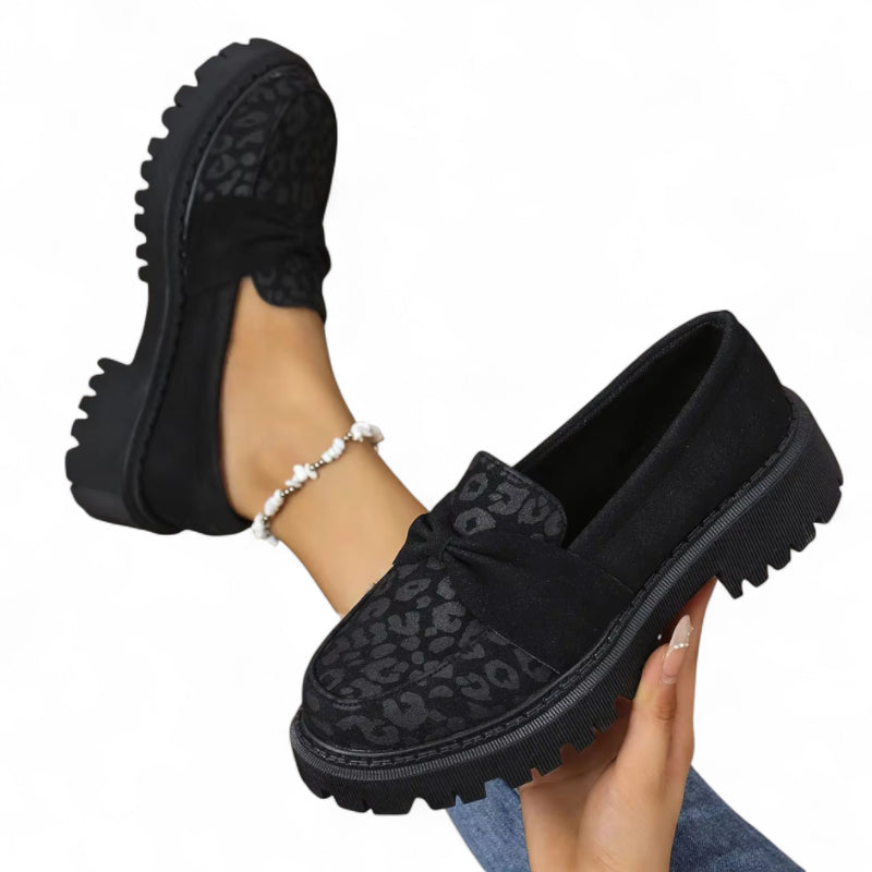 Mocassin Noir Imprimé Léopard Femme