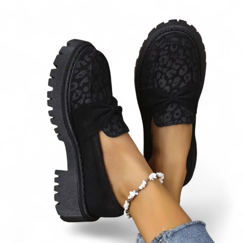 Mocassin Noir Imprimé Léopard Femme