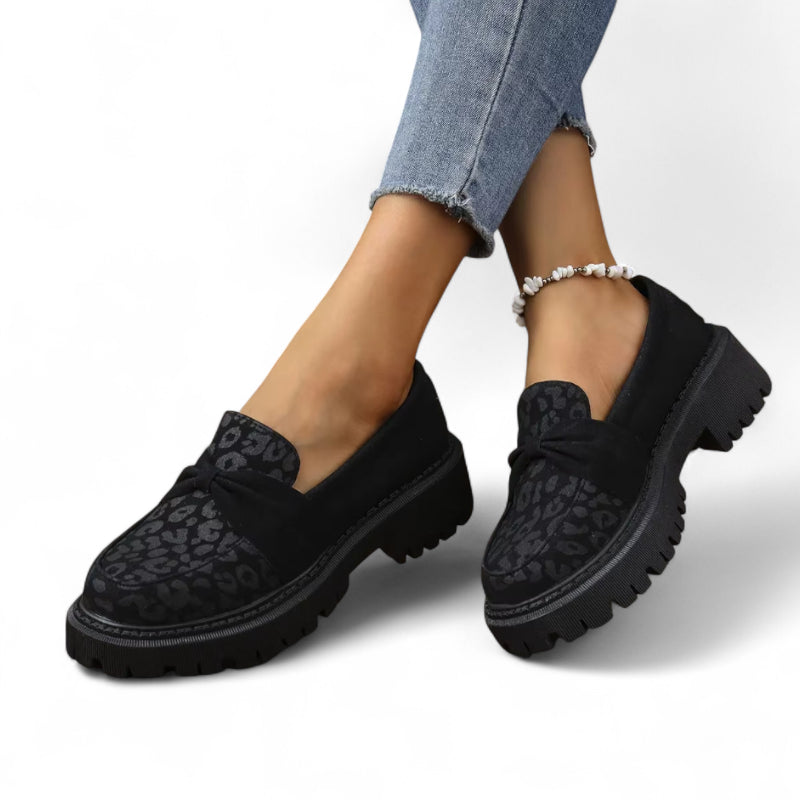 Mocassin Noir Imprimé Léopard Femme