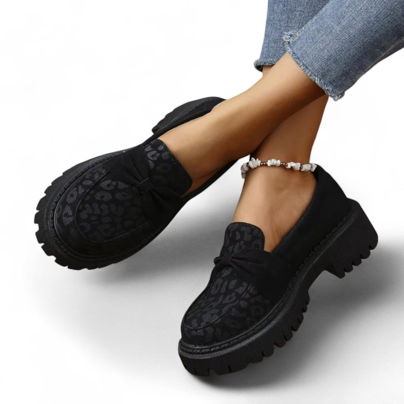 Mocassin Noir Imprimé Léopard Femme