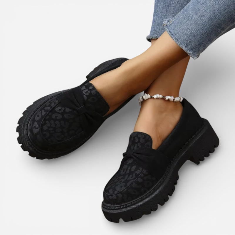 Mocassin Noir Imprimé Léopard Femme