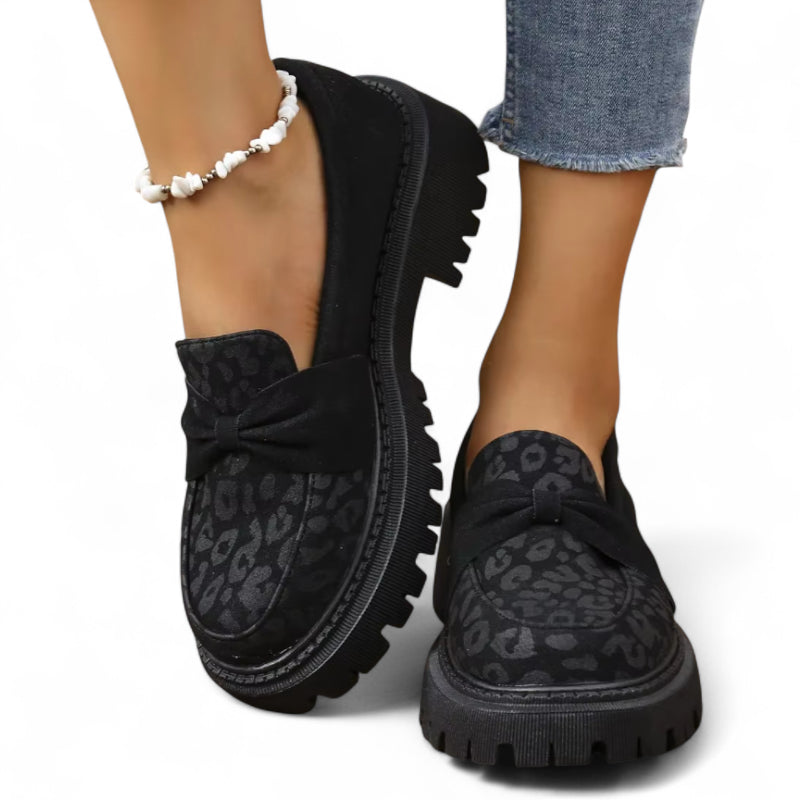 Mocassin Noir Imprimé Léopard Femme