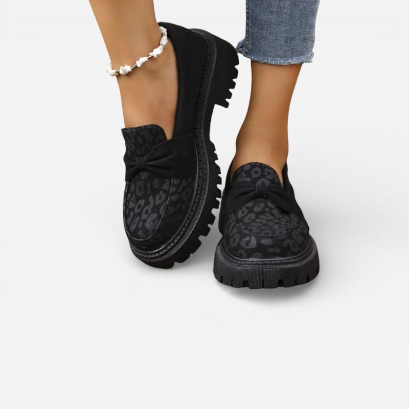 Mocassin Noir Imprimé Léopard Femme