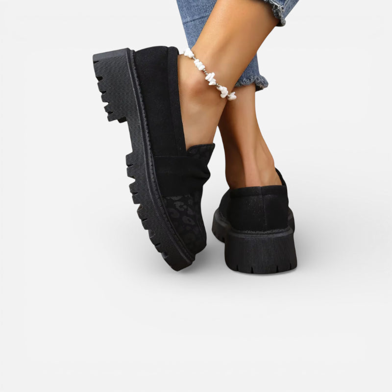 Mocassin Noir Imprimé Léopard Femme