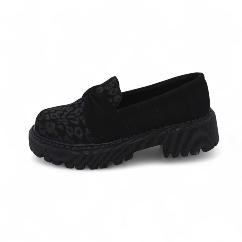 Mocassin Noir Imprimé Léopard Femme