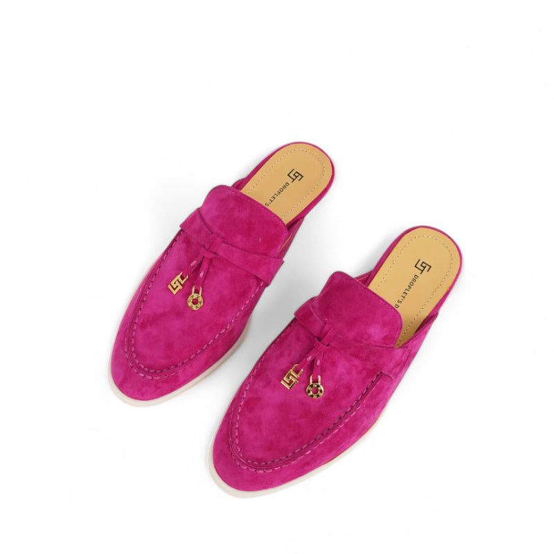Mocassin Ouvert En Daim Rose Femme