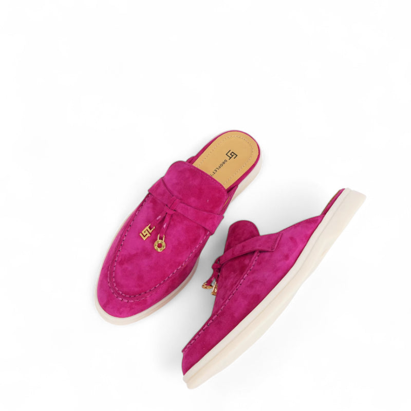 Mocassin Ouvert En Daim Rose Femme