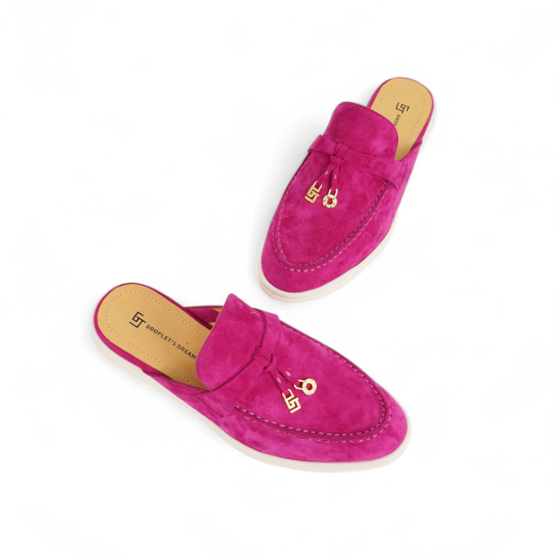 Mocassin Ouvert En Daim Rose Femme