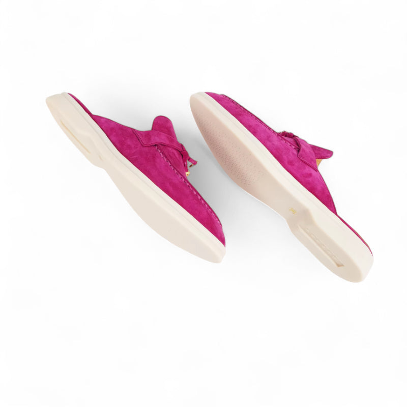 Mocassin Ouvert En Daim Rose Femme