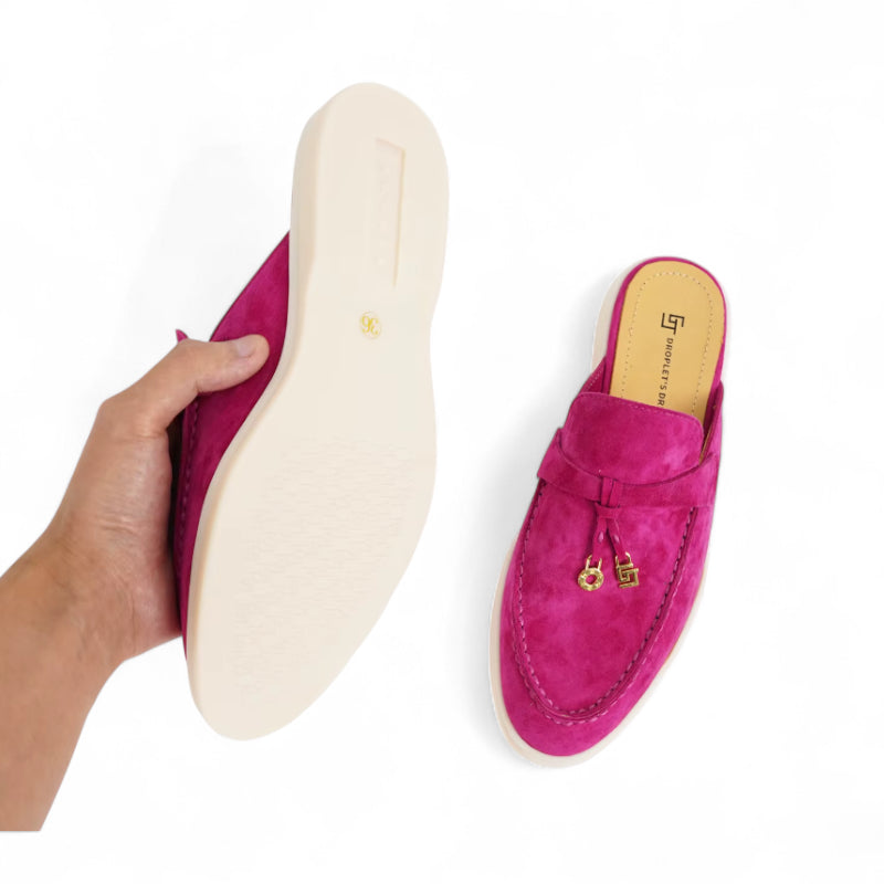 Mocassin Ouvert En Daim Rose Femme