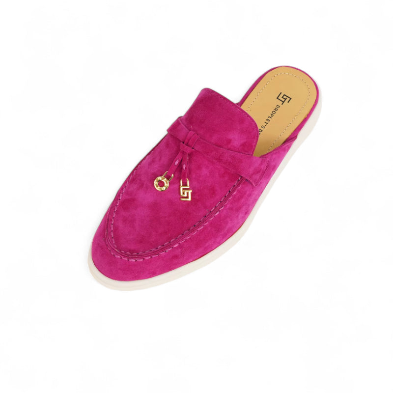 Mocassin Ouvert En Daim Rose Femme