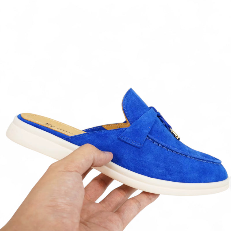 Mocassin Ouvert Daim Bleu Femme