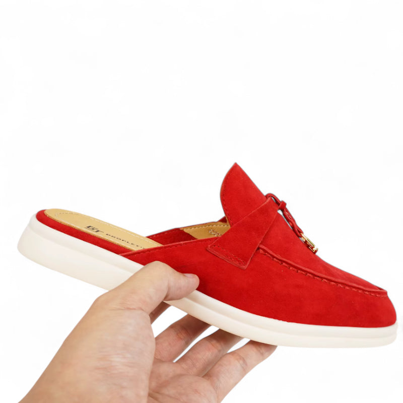 Mocassin Ouvert En Daim Rouge Pour Femme