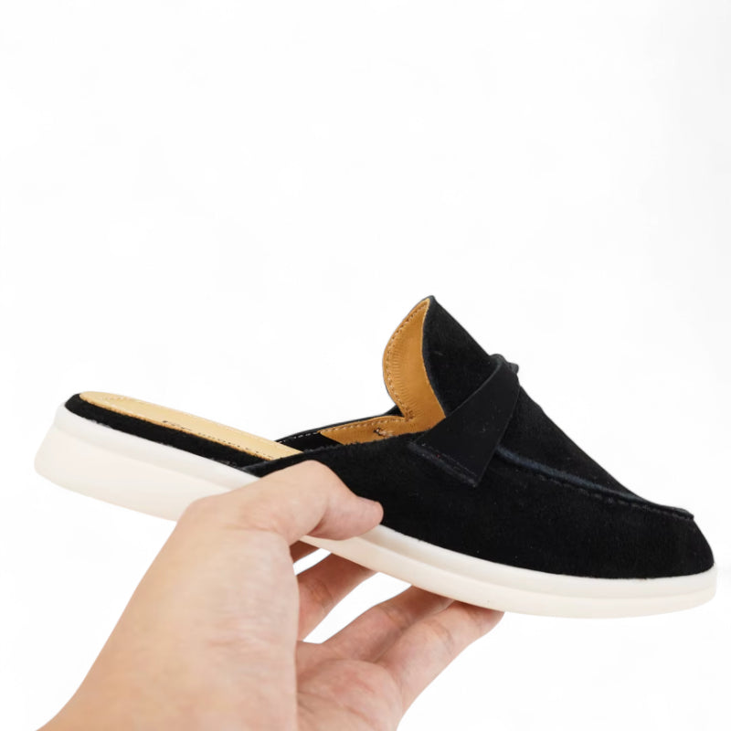 Mocassin Ouvert En Daim Noir