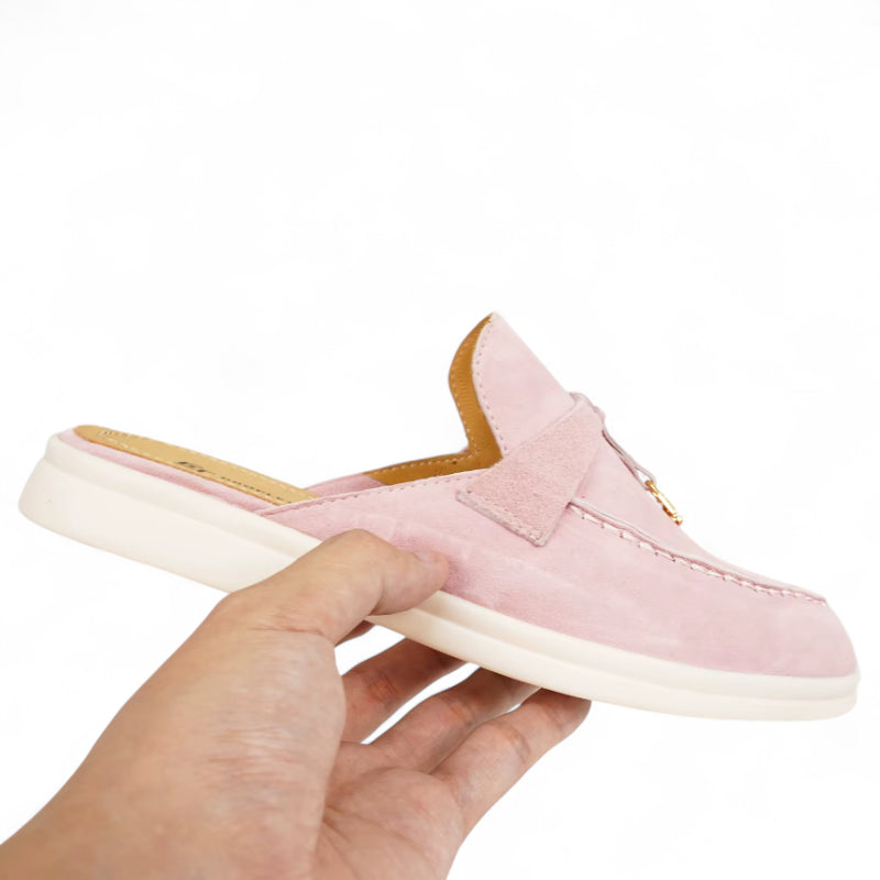 Mocassin Ouvert Daim Rose Pastel Femme