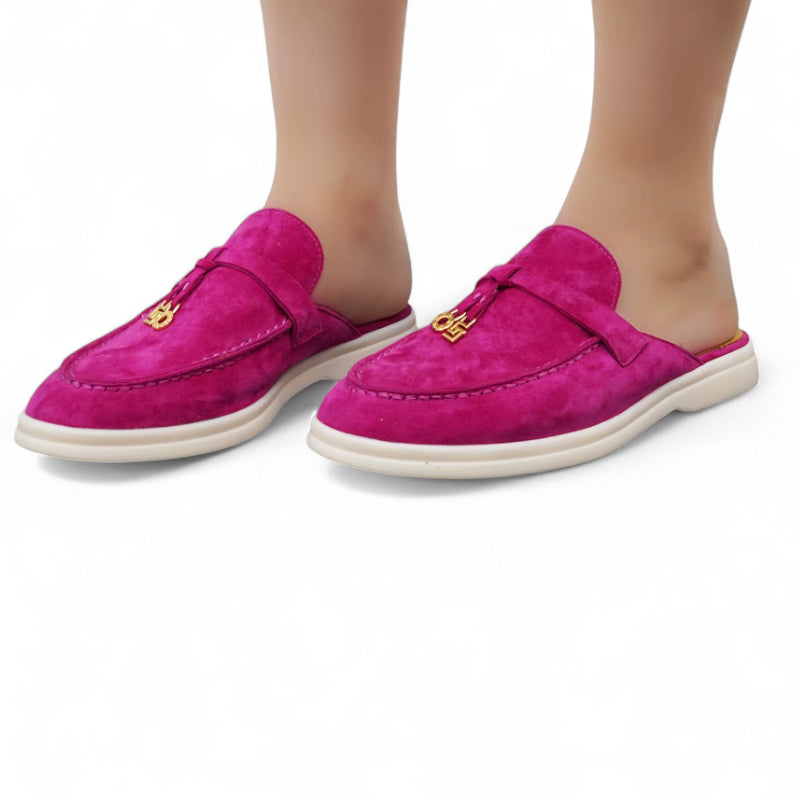 Mocassin Ouvert En Daim Rose Femme