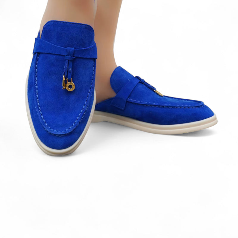 Mocassin Ouvert Daim Bleu Femme