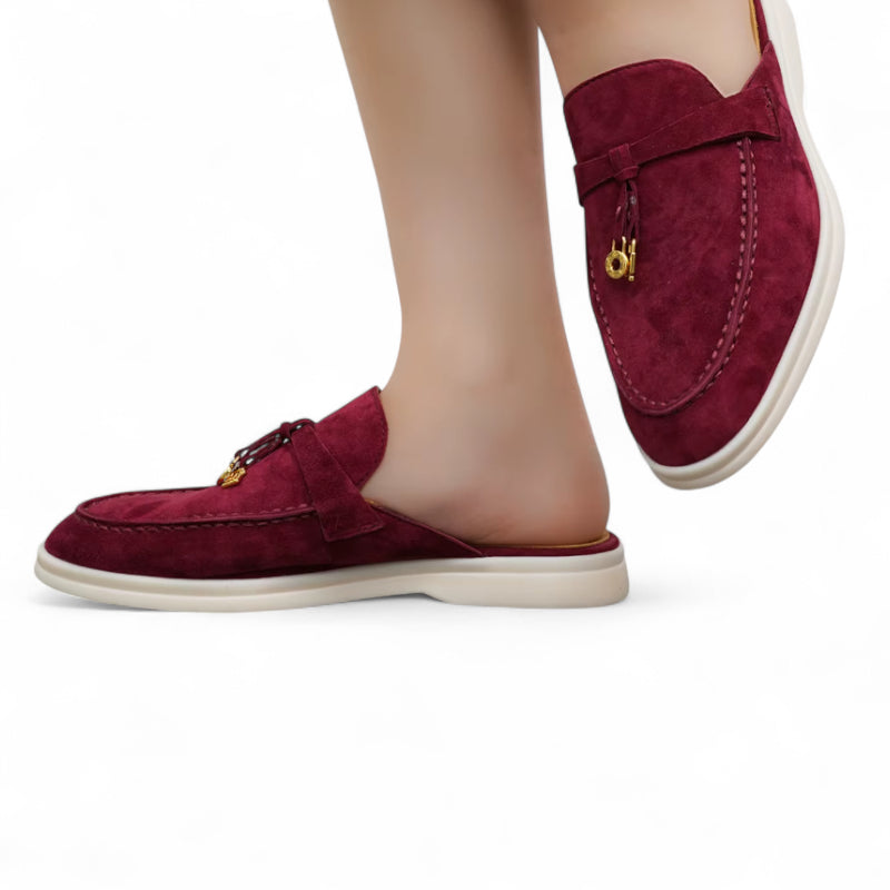 Mocassin Ouvert En Daim Bordeaux Femme