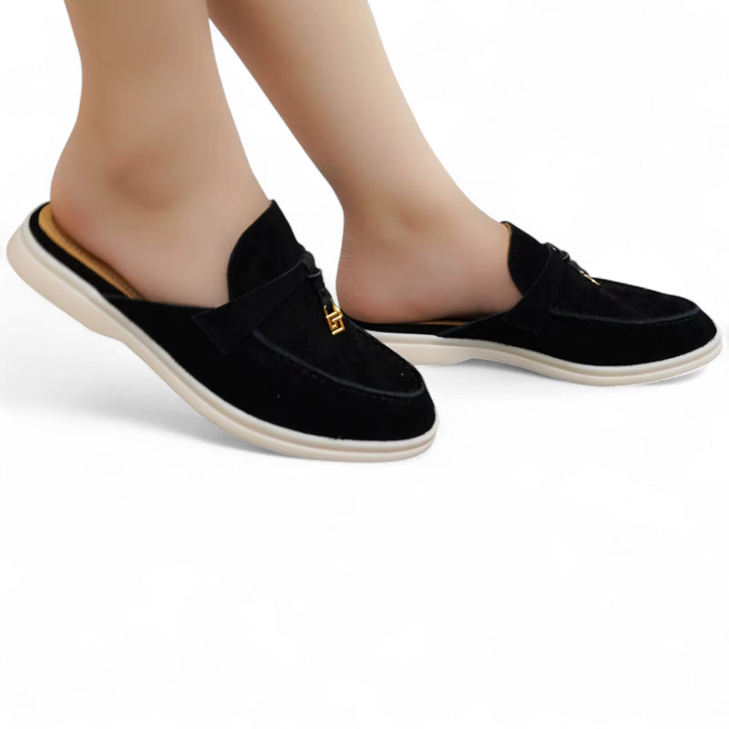Mocassin Ouvert En Daim Noir