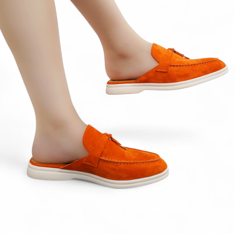 Mocassin Ouvert Orange à Gland Femme