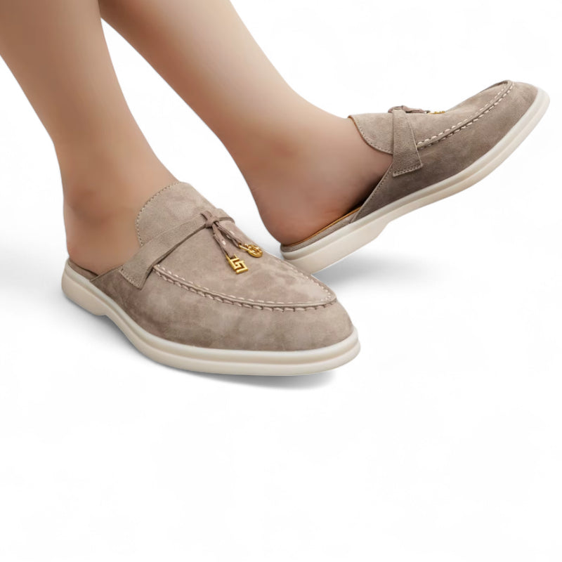 Mocassin Ouvert Marron Clair à Glands Femme