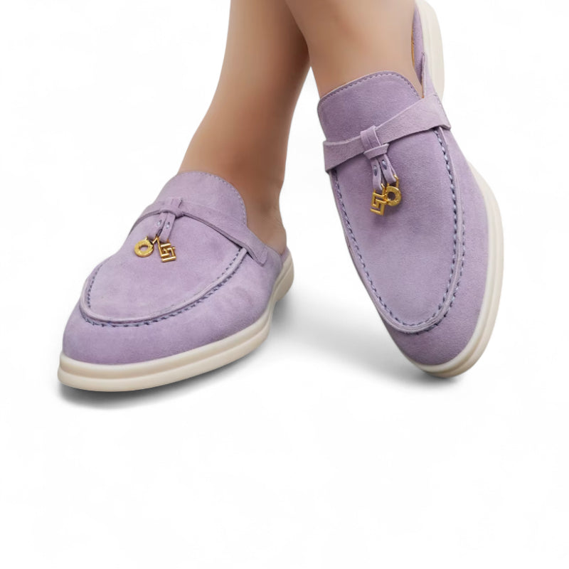 Mocassin Ouvert En Daim Violet Pastel Femme