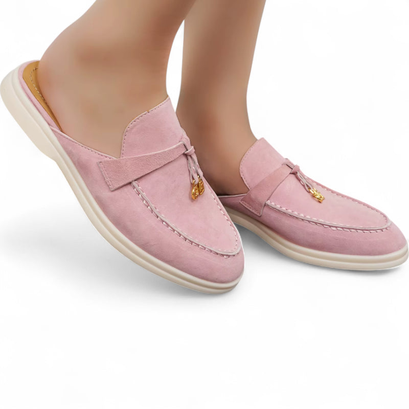 Mocassin Ouvert Daim Rose Pastel Femme