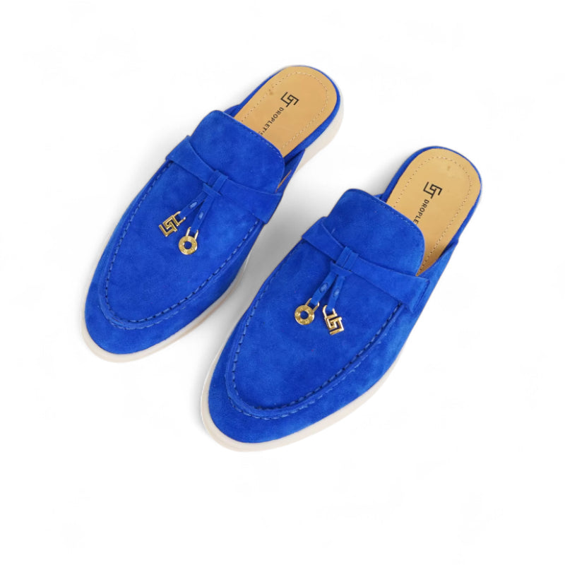 Mocassin Ouvert Daim Bleu Femme