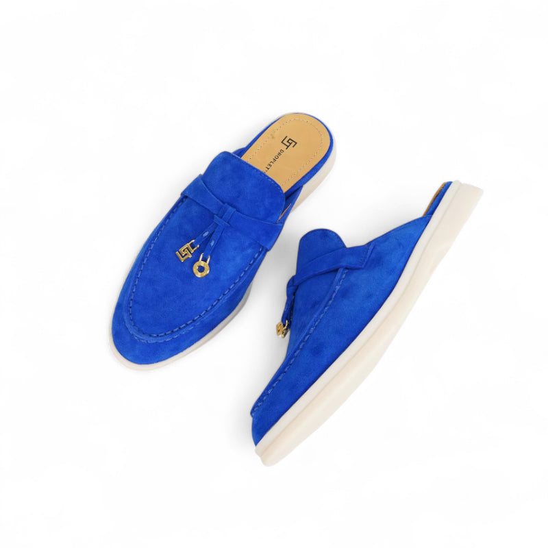 Mocassin Ouvert Daim Bleu Femme