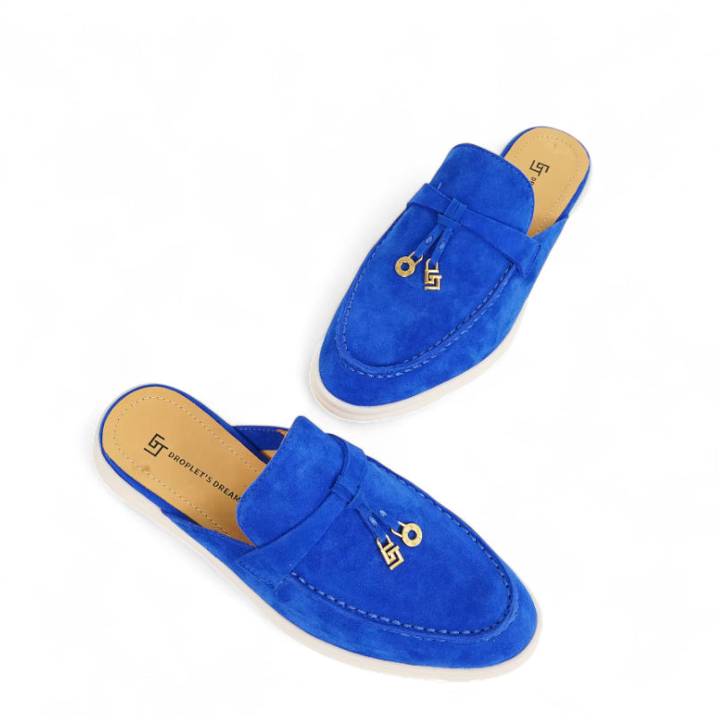 Mocassin Ouvert Daim Bleu Femme
