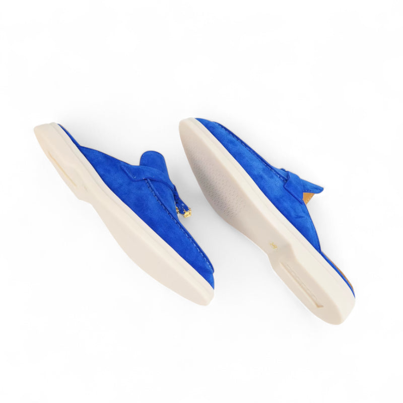 Mocassin Ouvert Daim Bleu Femme