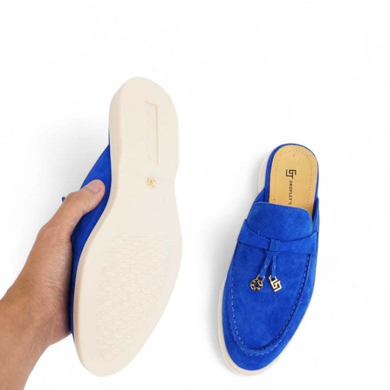 Mocassin Ouvert Daim Bleu Femme