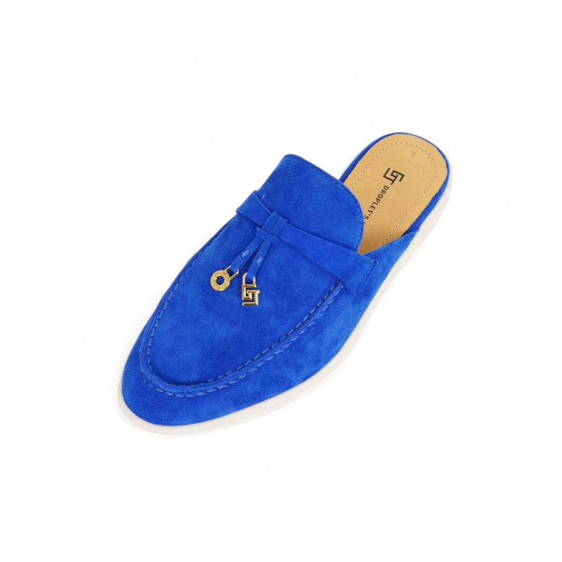 Mocassin Ouvert Daim Bleu Femme