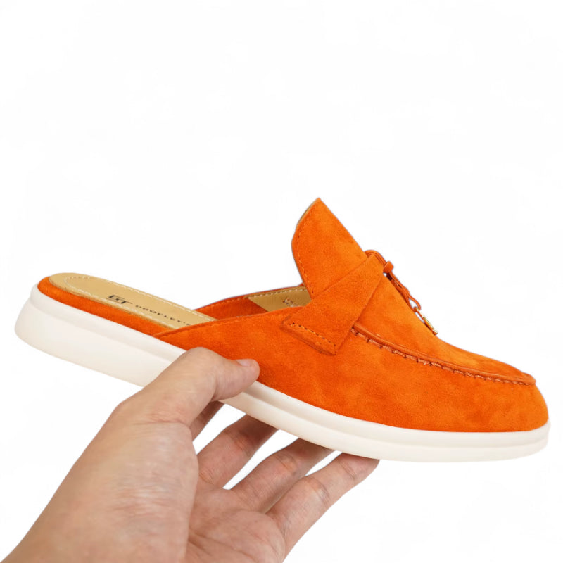 Mocassin Ouvert Orange à Gland Femme