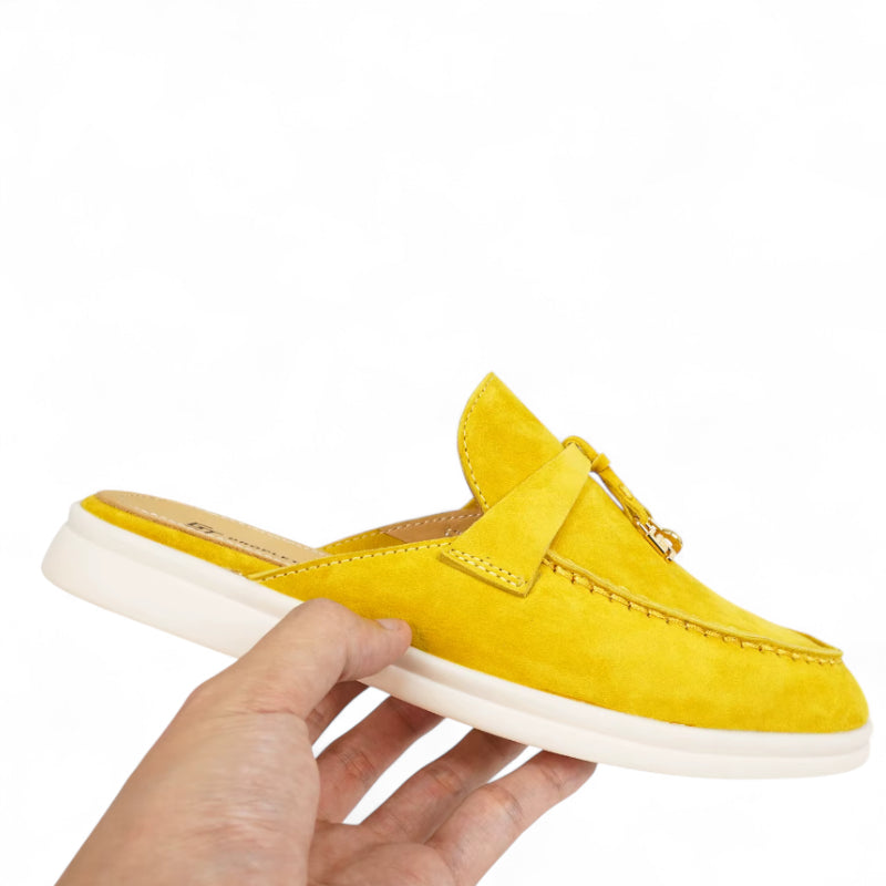 Mocassin Ouvert Daim Jaune Flashi Femme