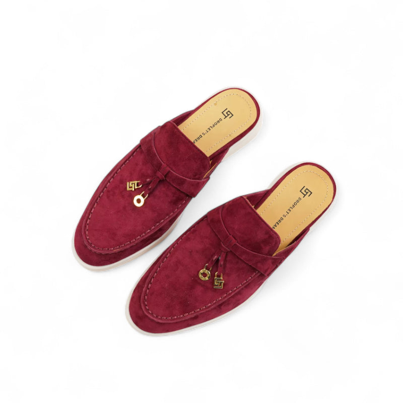 Mocassin Ouvert En Daim Bordeaux Femme