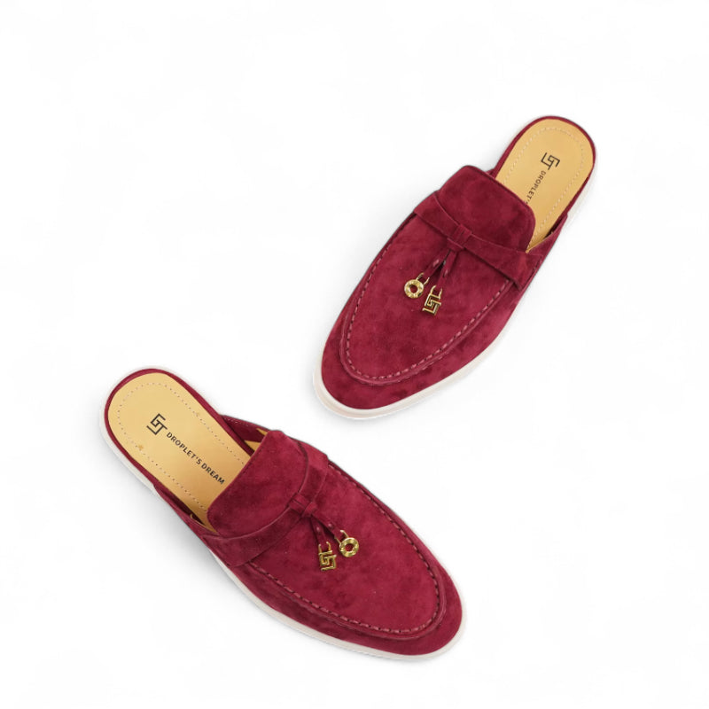 Mocassin Ouvert En Daim Bordeaux Femme