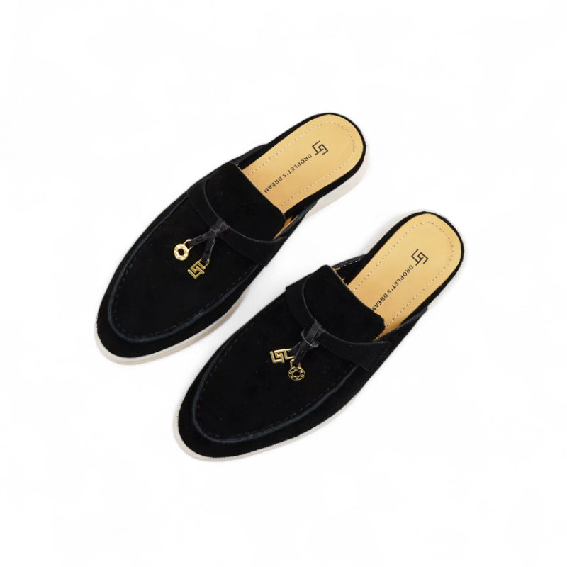 Mocassin Ouvert En Daim Noir