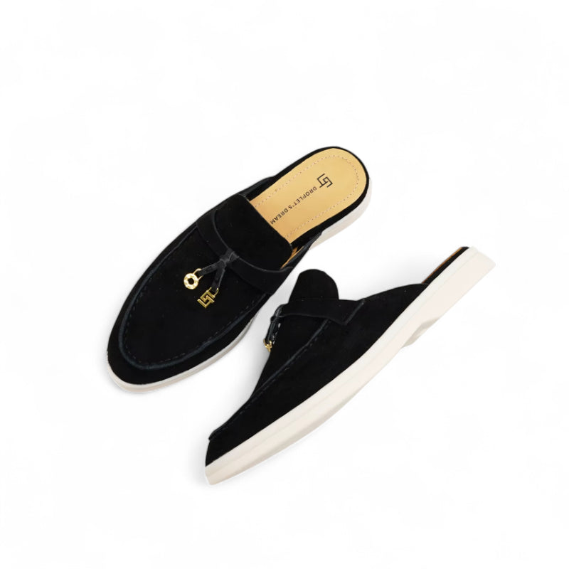 Mocassin Ouvert En Daim Noir