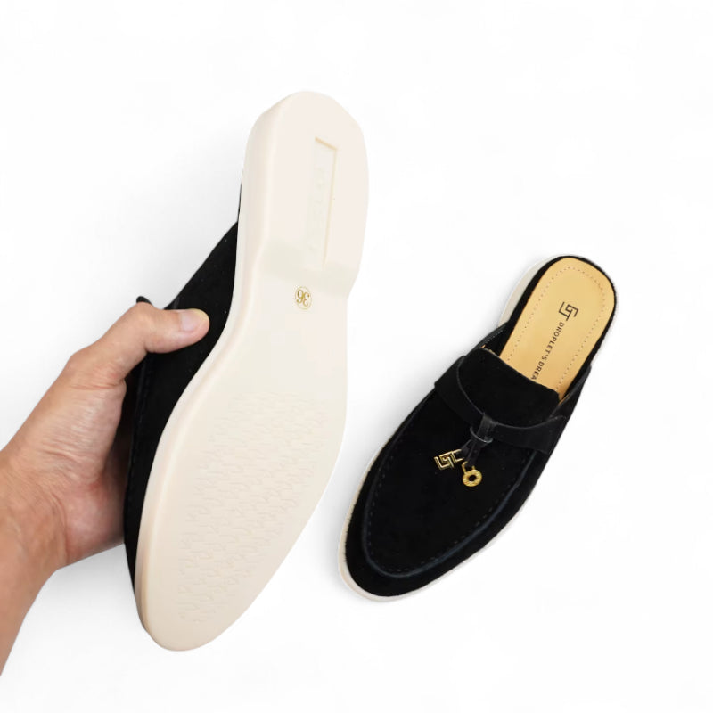 Mocassin Ouvert En Daim Noir