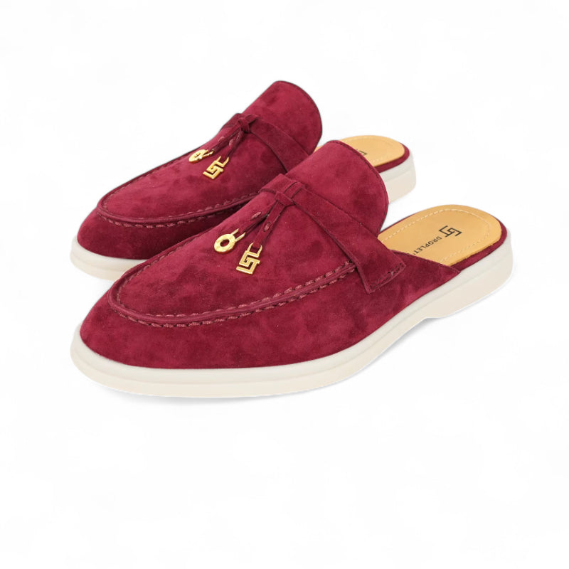 Mocassin Ouvert En Daim Bordeaux Femme
